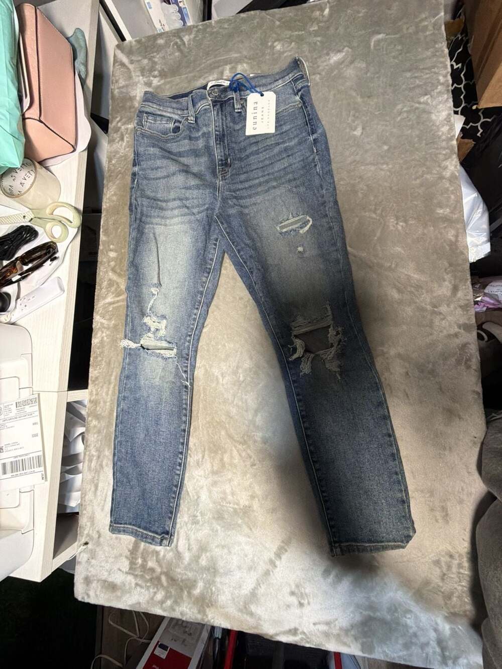 Eunina Bella Super High Rise Skinny Crop Distressed Jeans Size 11/30